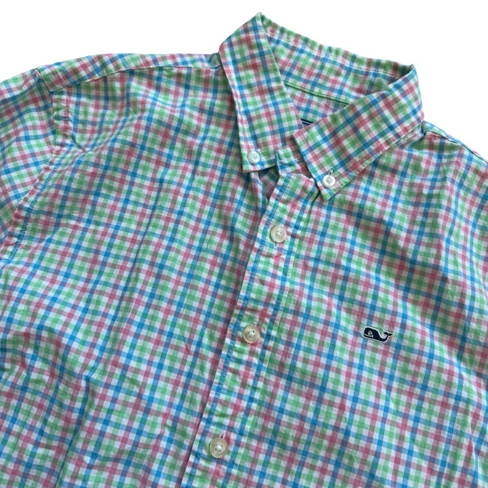 Vineyard Vines Shirt Boys L Multicolor Plaid Button-Up Long Sleeve Whale Spring